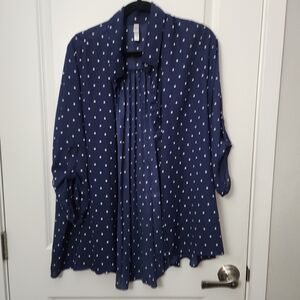 3/$25 Xhilaration Navy Polka dot  Sheer button down top size 2X